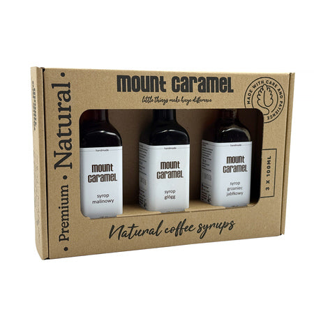 Mount Caramel – Avietės · Glogg · Obuolių karštas vynas, sirupų rinkinys, 3x100 ml