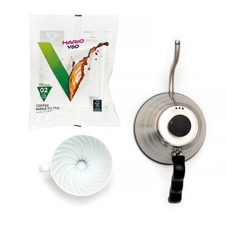 Komplektas: Hario Dripper V60-02 + virdulys + filtrai